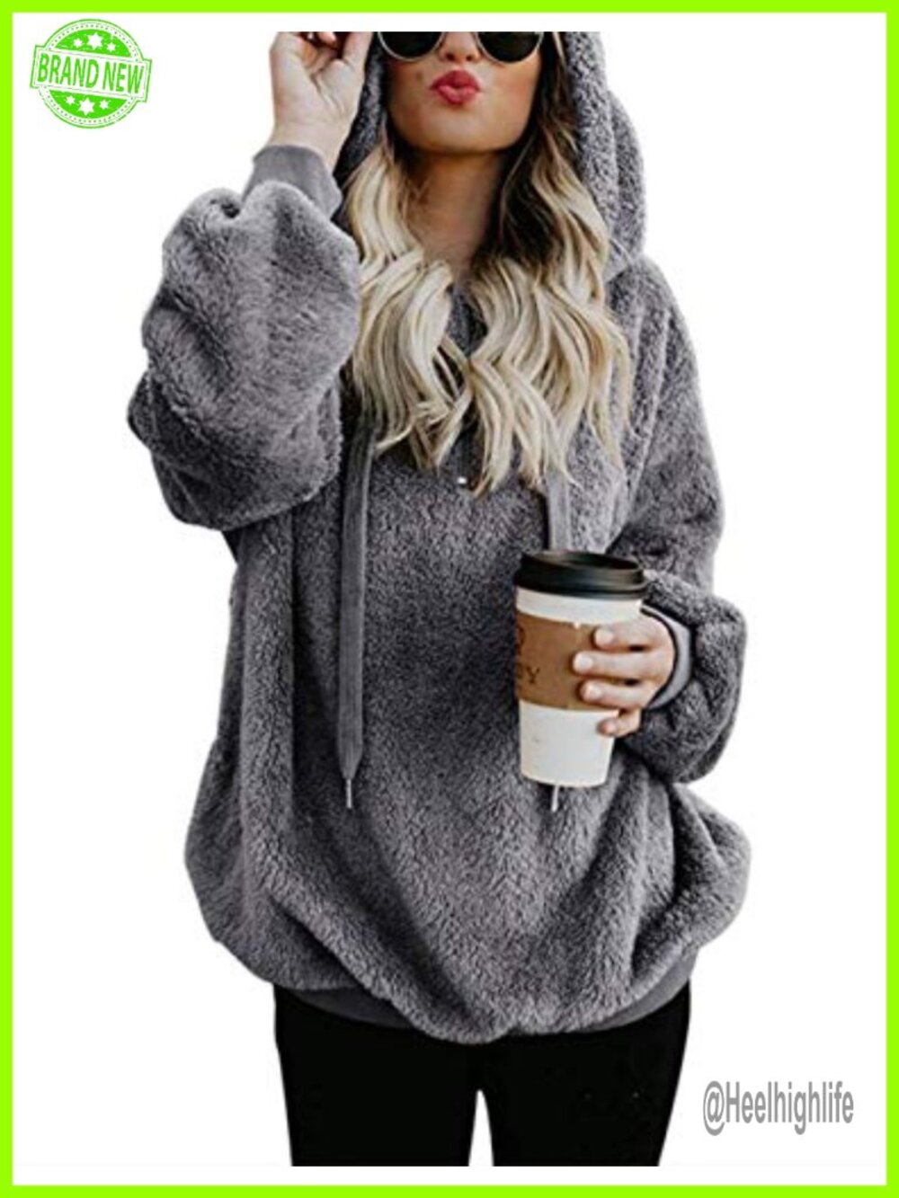 Fuzzy Sherpa Fleece Zip Pullover Hoodie Oversize Sweatshirt